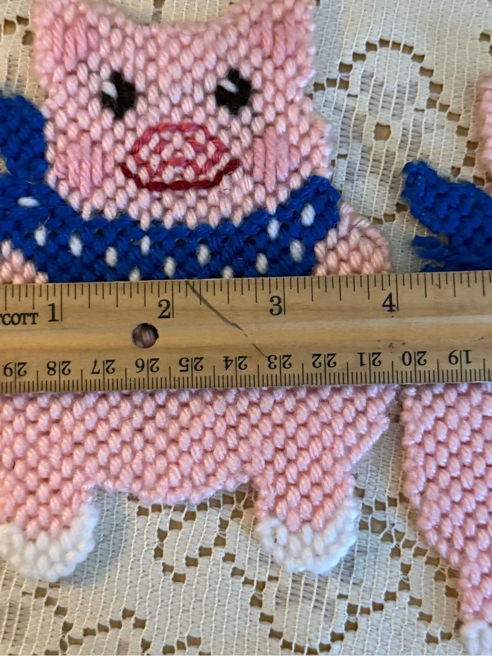 90s Set of Pig Plastic Handmade Canvas Coasters